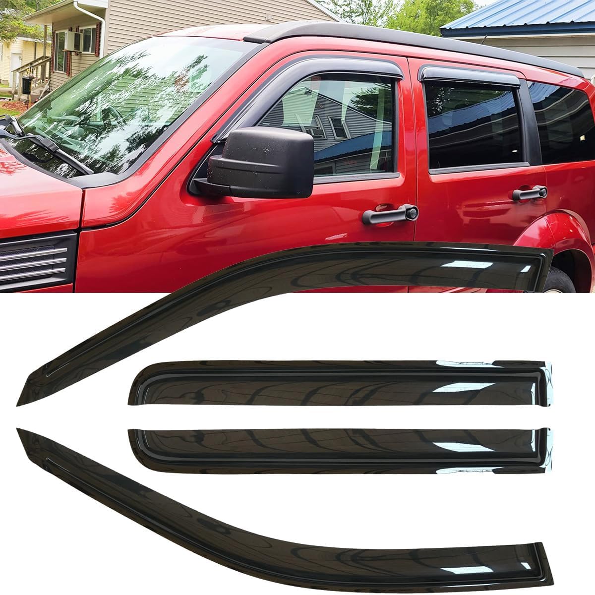Deebior 4pcs Outside Mount Style Window Rain Guards Durable Side Wind Deflectors Dark SmokeVent Window Visors Fit for 2007-2012 Dodge Nitro