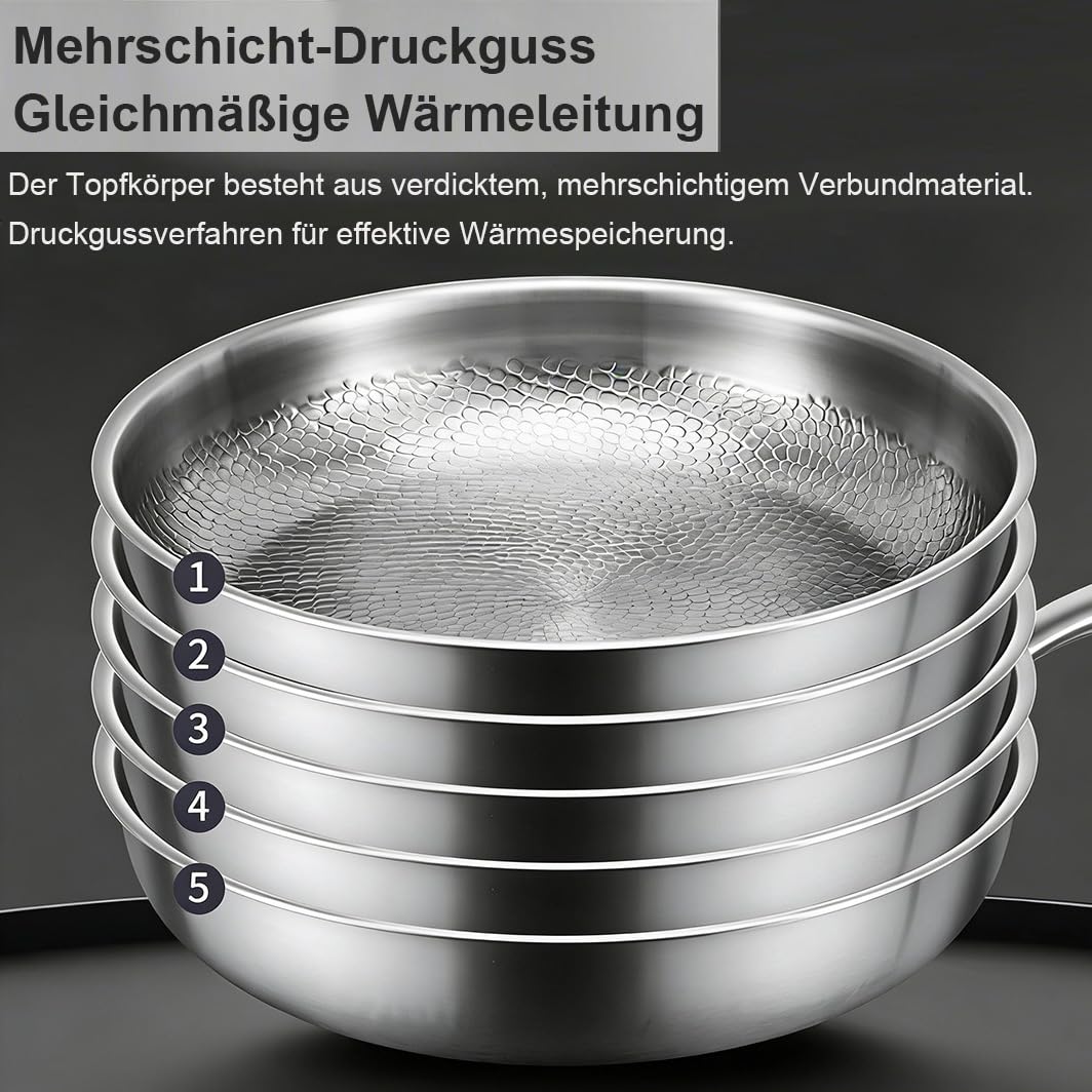 SANTUO Titan Bratpfanne, Titanium Pfanne Unbeschichtet, Titanium Hammered Pan Pro mit Deckel, Antihaft Titanpfanne 26/28/30/32 cm for Cooking, Multifunctional Pots and Pans, Ohne Abdeckung, 28cm