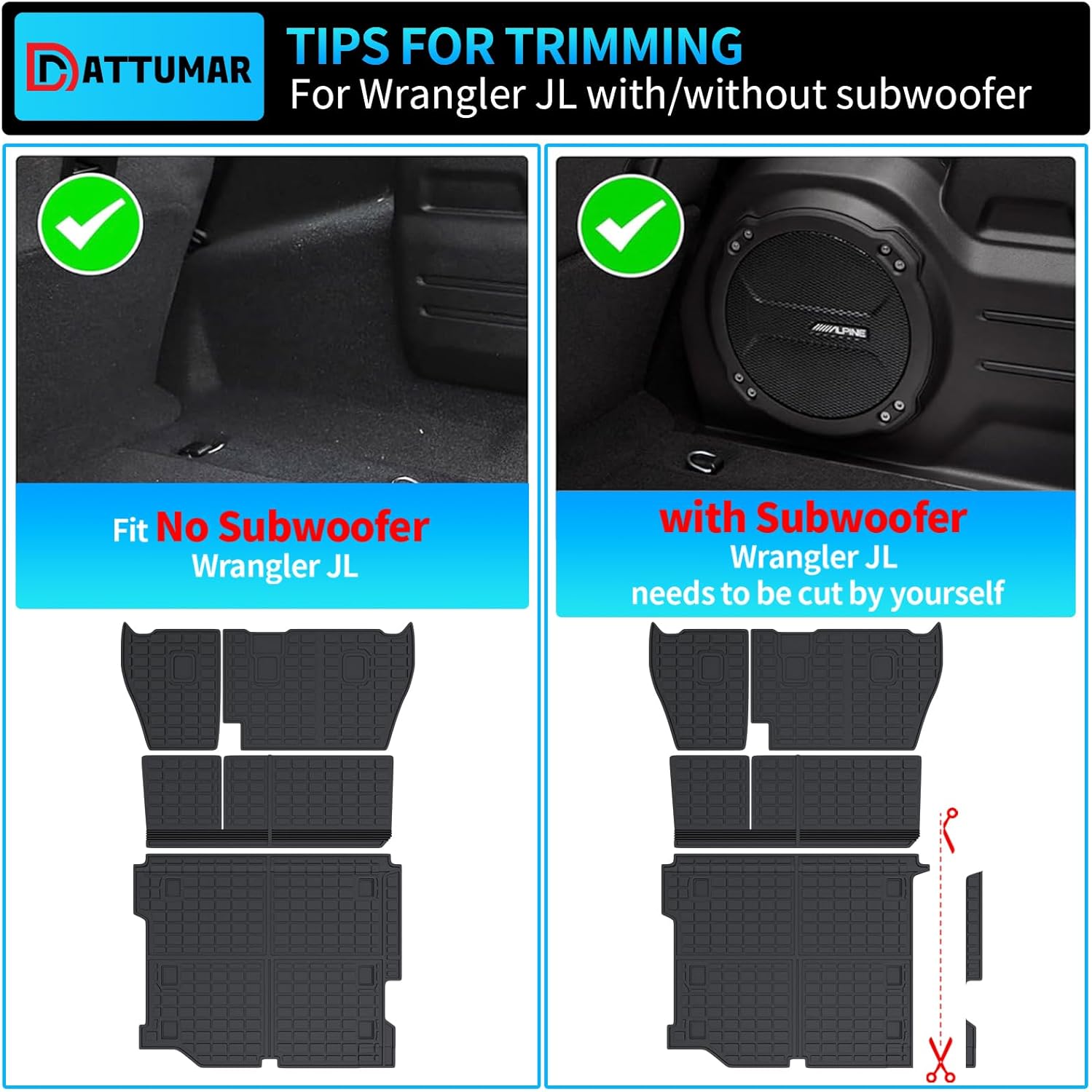 Cargo Mat Compatible with 2018-2025 Jeep Wrangler JL 4x4 4-Door Trunk Mat Cargo Liner All Weather Back Seat Cover 2024 Wrangler JL 4x4 Accessories (2018-2025 JL,Trunk Mat+Backrest Mats)