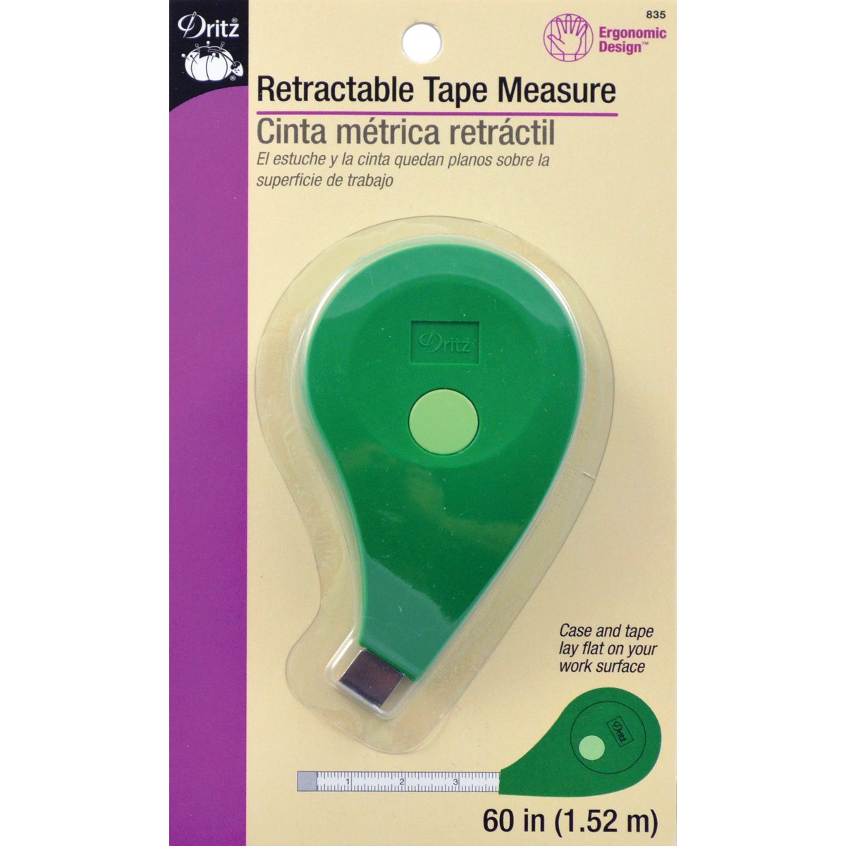 Dritz 835 Retractable Tape Measure with Ergonomic Design, 60-Inch,Green