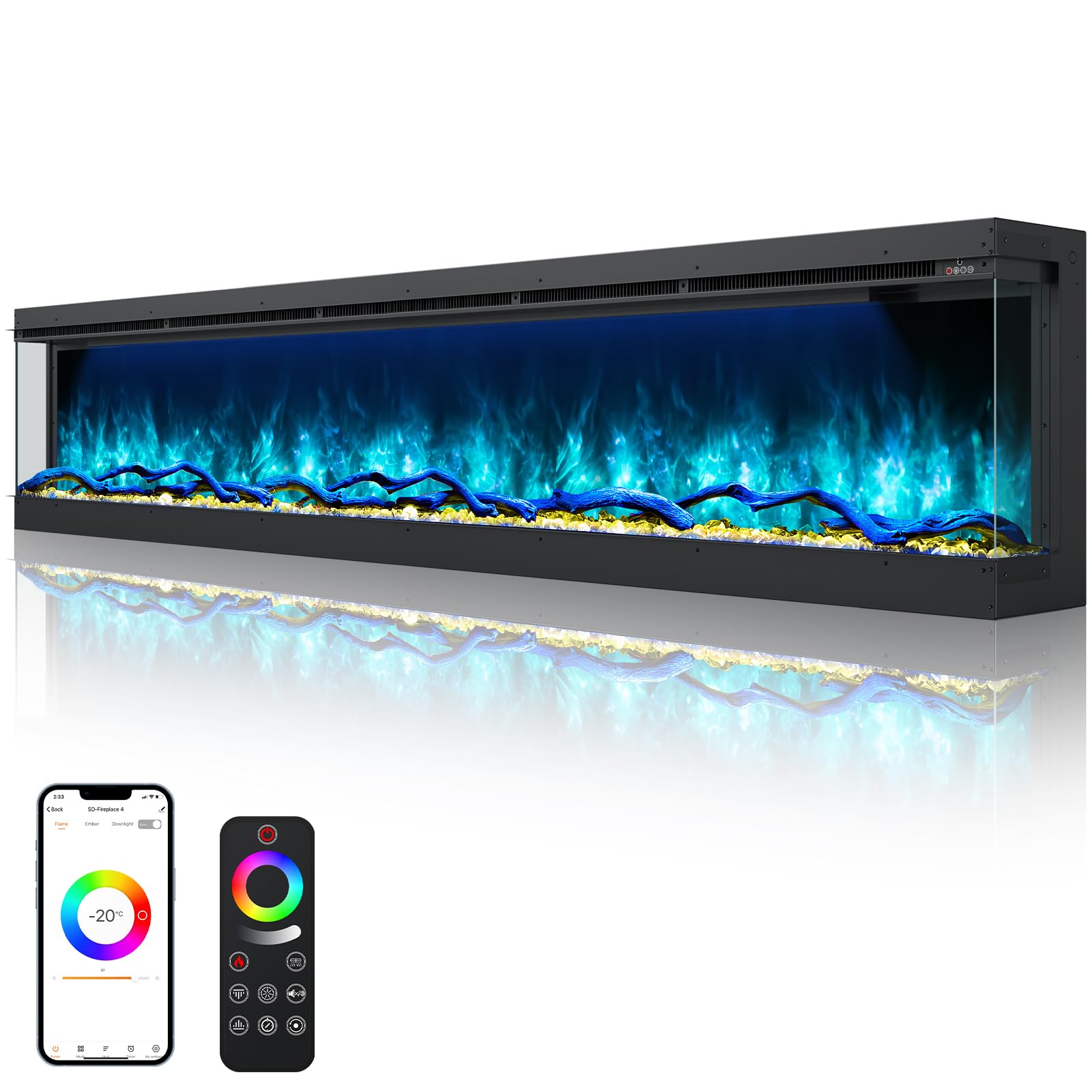 OSEYM 100 inch 3 Sided Electric Fireplace