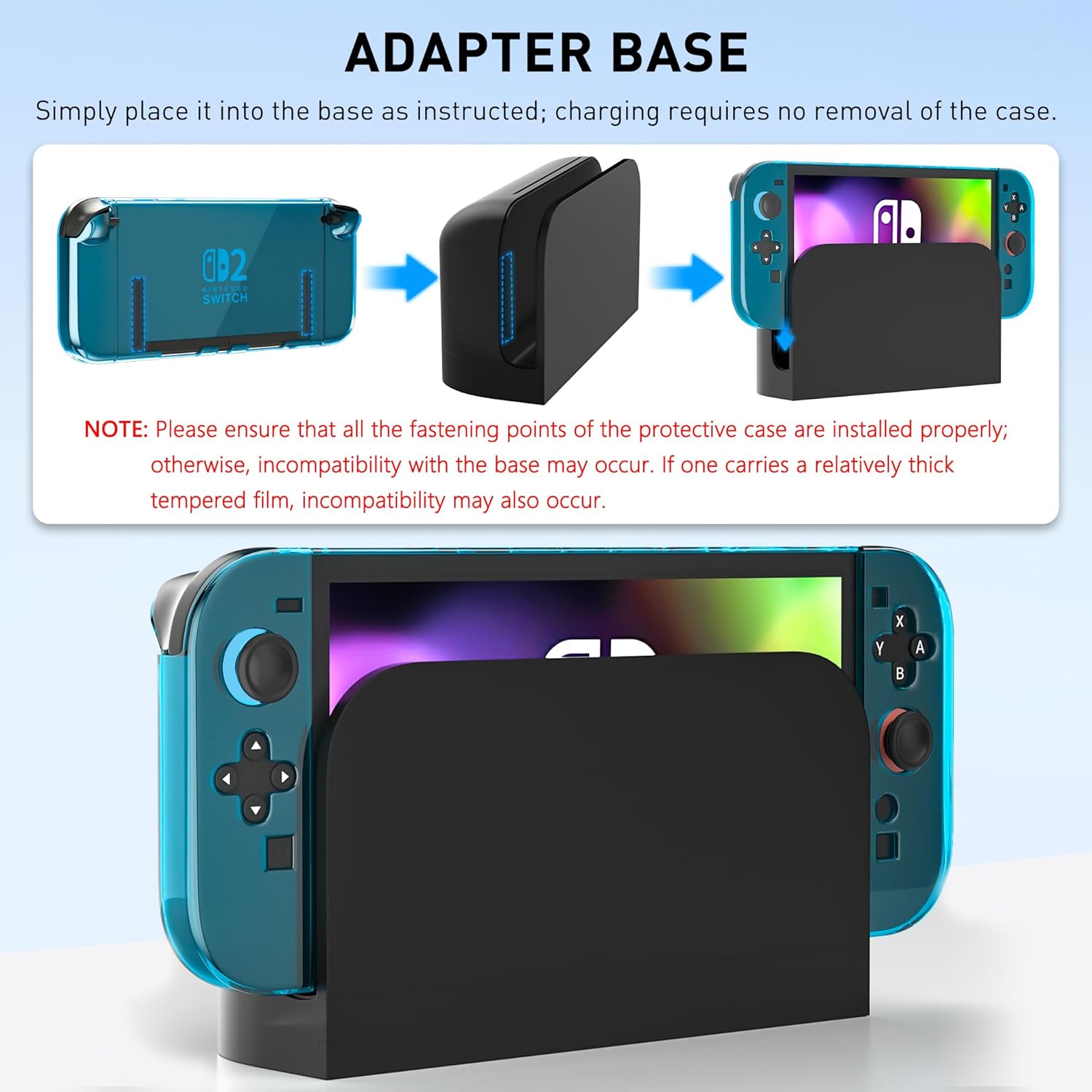 Clear Blue Dockable Case for Nintendo Switch 2 Skins, FUNDIARY Protective Hard Case Protector for Switch 2 Slim Cover Shell Grips Controller Accessories - Easy Dockable Version - Image 4