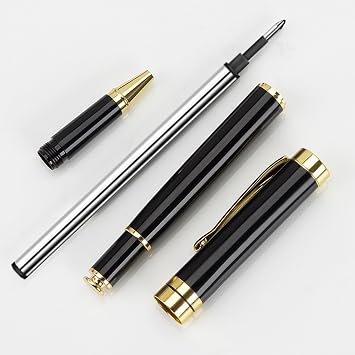 Personalised Stainless Steel Ballpoint Pen Custom Text/Logo Business Pen with 3 x 0.5mm Metal Refills (Black)