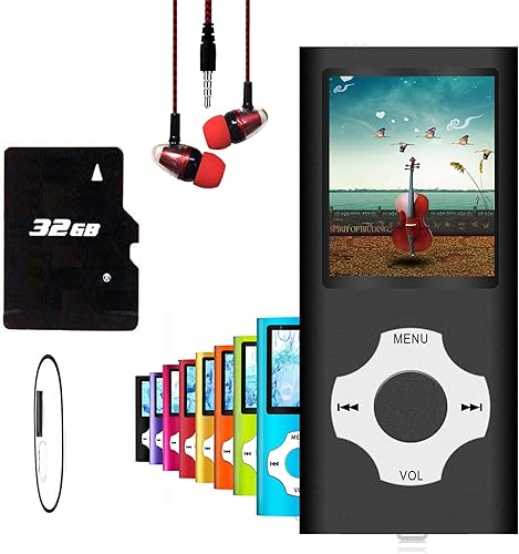 Hotechs - Reproductor de MP3  MP4, reproductor de música MP3 con tarjeta SD de 32 GB Slim Classic Digital LCD pantalla de 1.82 pulgadas, mini puerto