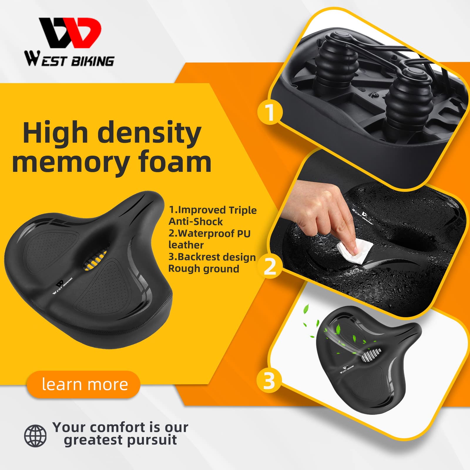 Ergonomischer Fahrradsattel Breit Westbiking Comfort Fahrradsattel - Extra  Breiter Sattel Mit Memory-Schaum Fr Schmerzfreies Fahren Fahrradsattel  Damen