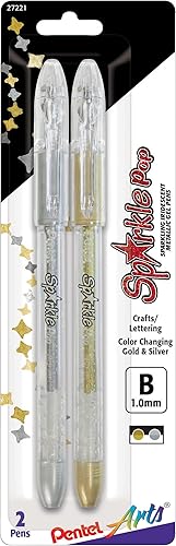 Pentel Arts Sparkle Pop - Bolígrafo de gel metálico, línea gruesa de 0.039 pulgadas, tinta dorada y plateada, paquete de 2 (K91PABPXZ)