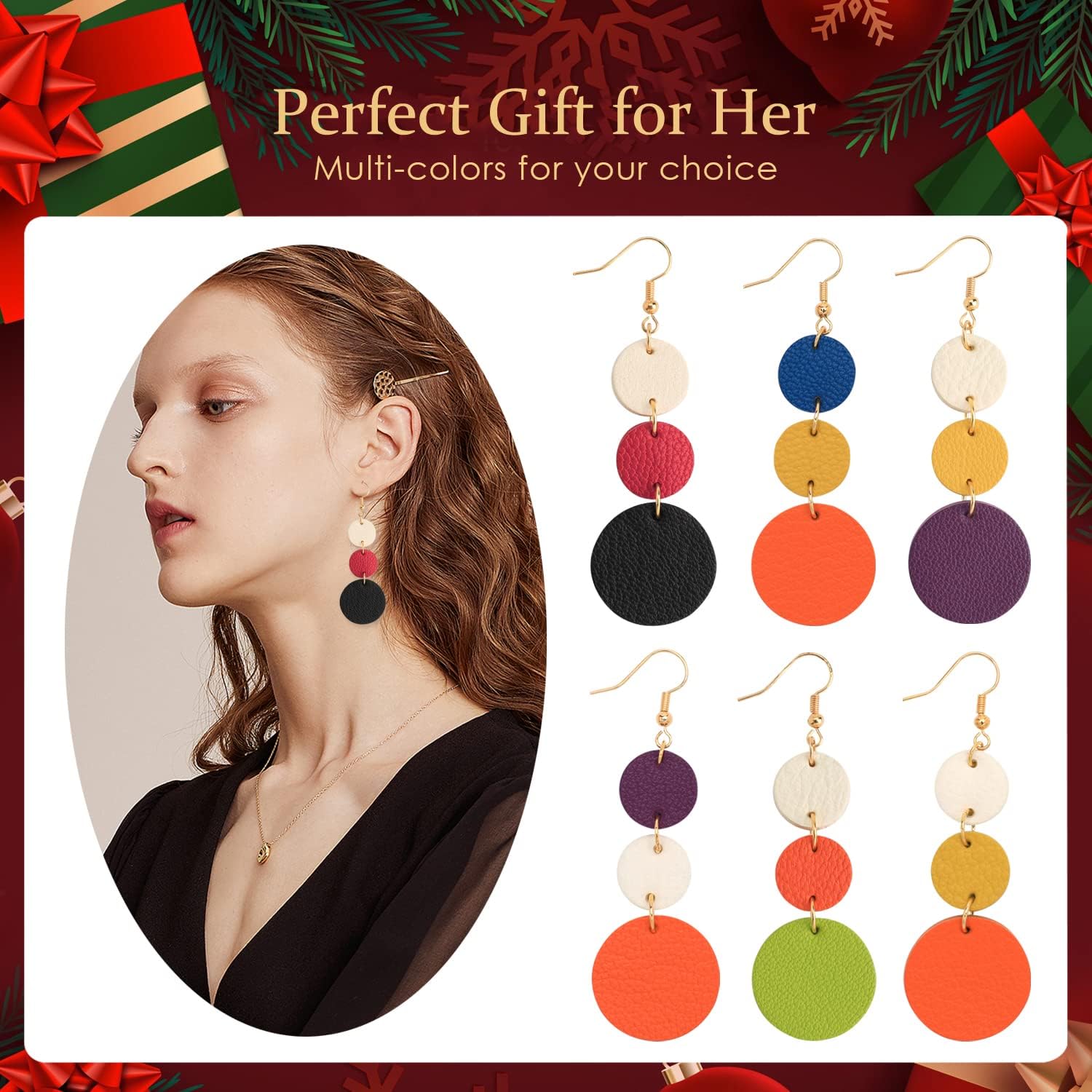 Leather Earrings Dangle Drop for Women, Teardrop Earrings Lightweight for Her - Image 7