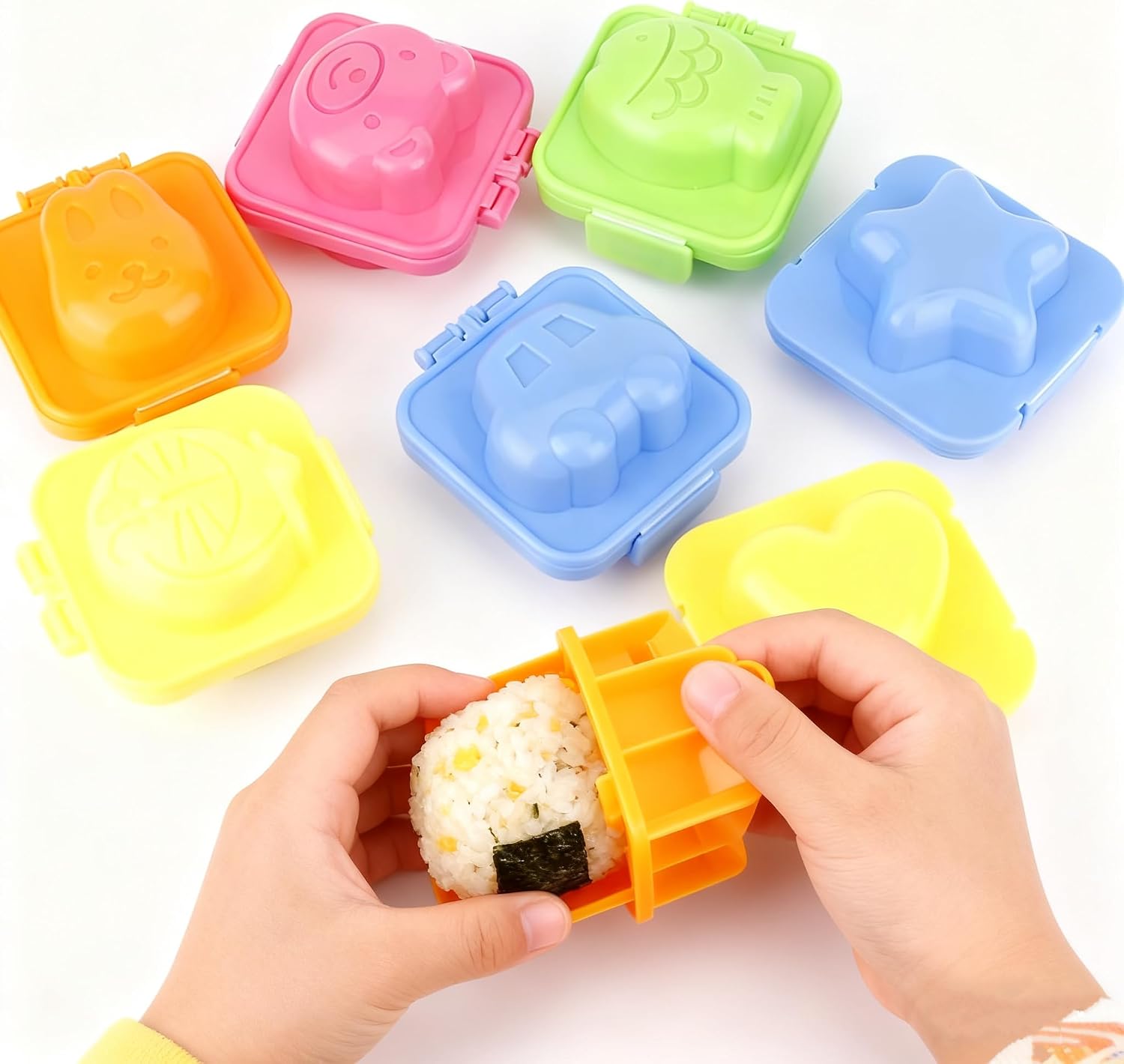 8pcs Square hard boiled egg mold,non stick silicone cartoon cute sushi rice ball mold, DIY bento cooking accessories for customized kids food