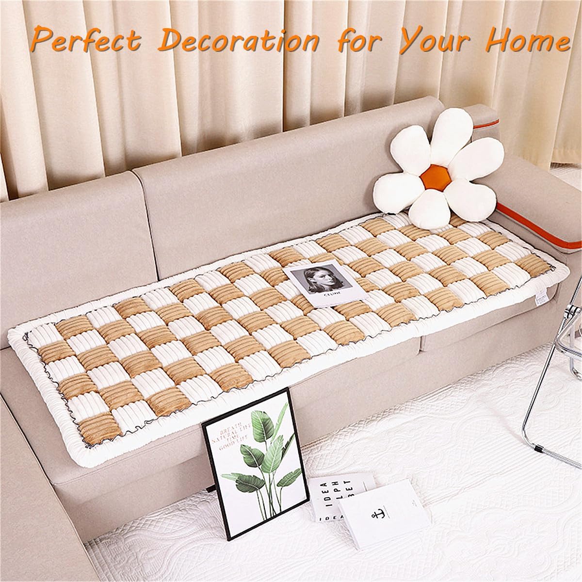 VISTABLUE Shapeazy Fuzzy Couch Covers for Pets, Couch Protector for Dogs Garden Chic Cotton Protective Couch Cover, Pet Mat Bed Couch Cover(19.7 x 19.7in, Light Coffee)…