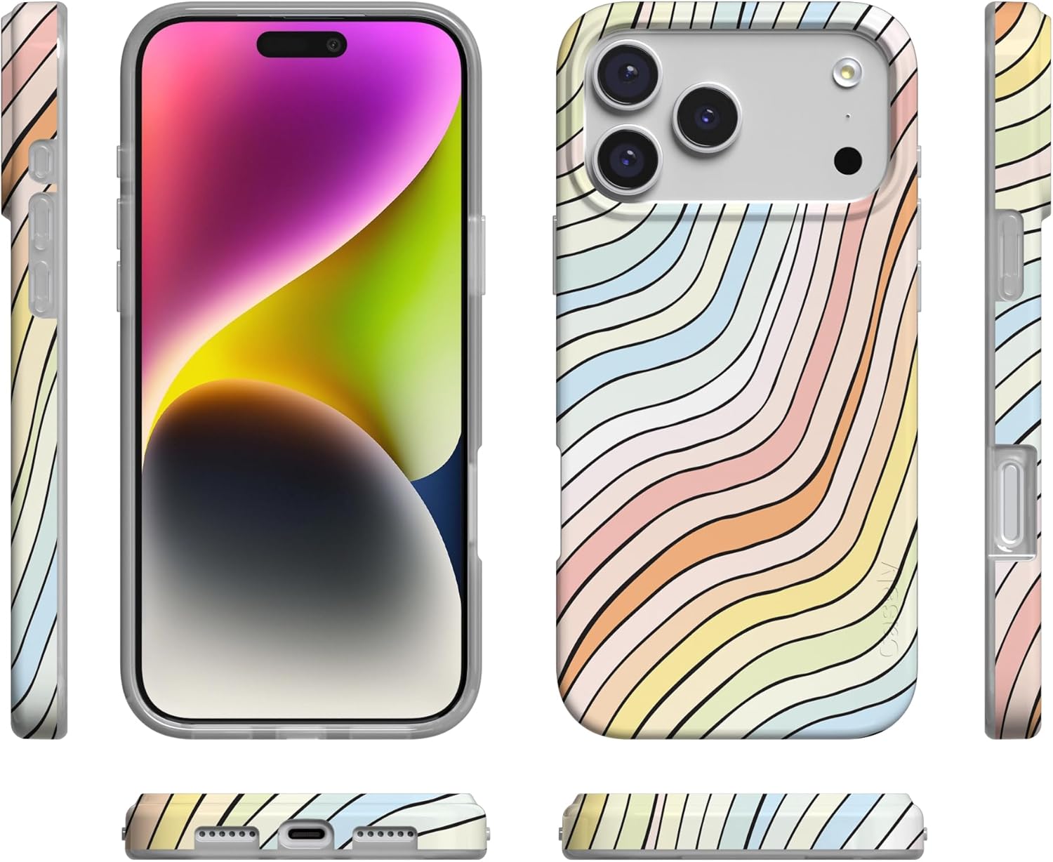 Casely iPhone 17 Pro Max Case | Ride The Wave | Pastel Rainbow Lined | Compatible with MagSafe | Classic Ultra Slim Design