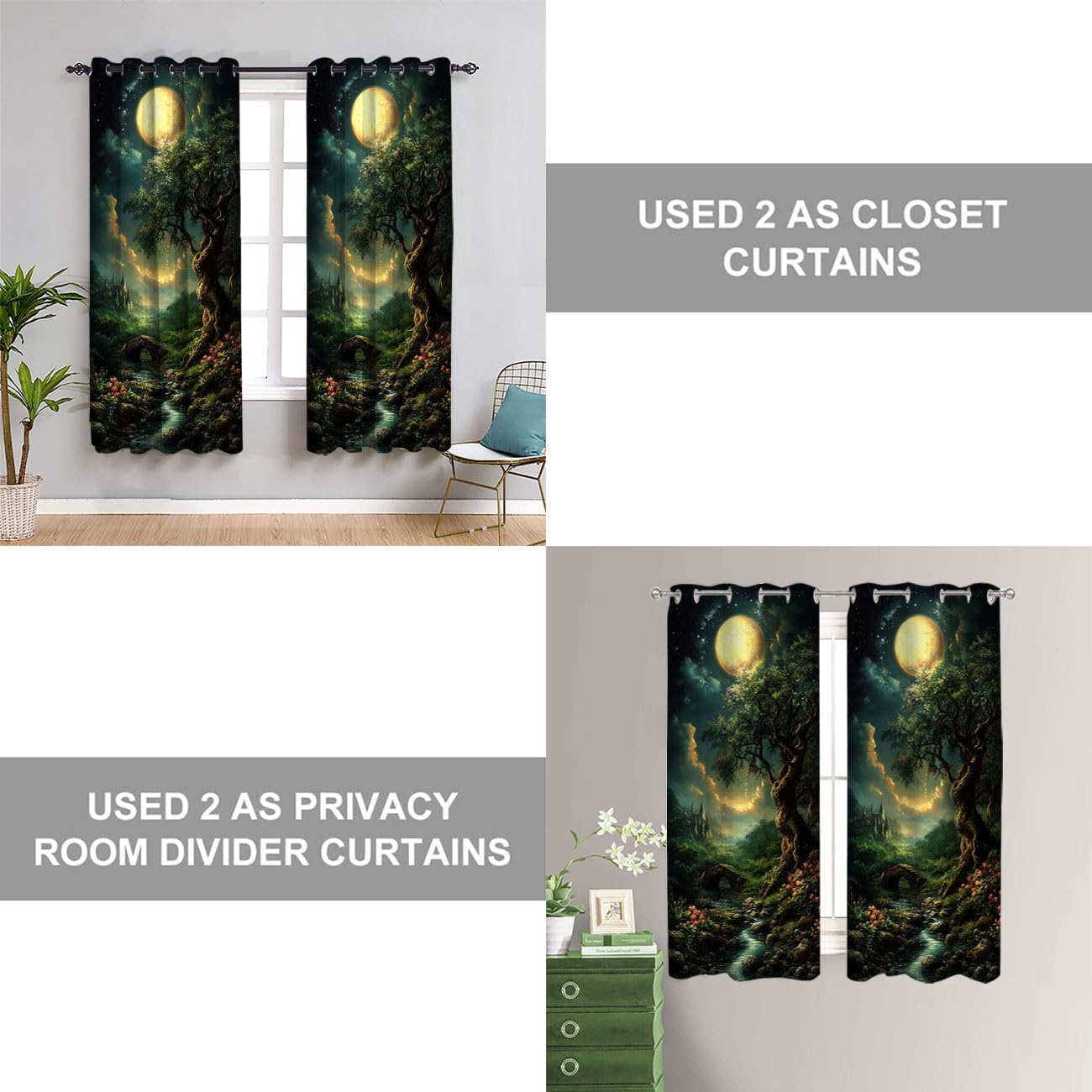 Castle Door Curtain for Doorway Moonlit Garden Fantasy Enchanted Decor Door Curtain for Kids Boys Girls Teens Bedroom Living Room Closet 1 Panel 52" W X 80" L