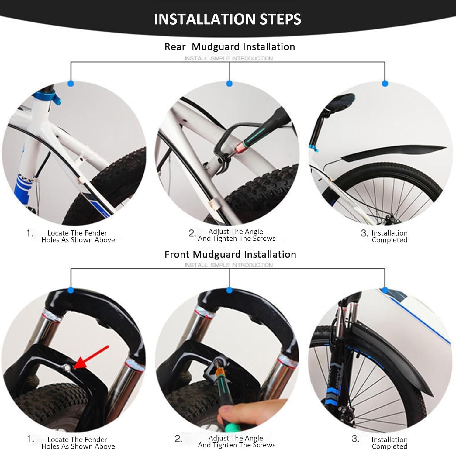 Bike Mudguards Set, Portable Bicycle Fender, Lengthen and Widen Road Mountain Bike Bicycle Cycling Front and Rear Mud Guard Fenders Fit for 24/26 Inch MTB Road Bike