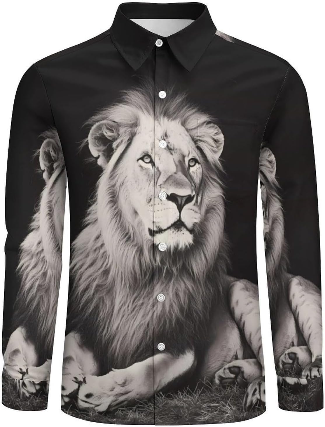 Black And White Liones Long Sleeve Shirts Casual Dress Shirt Button-down T-shirts for Men
