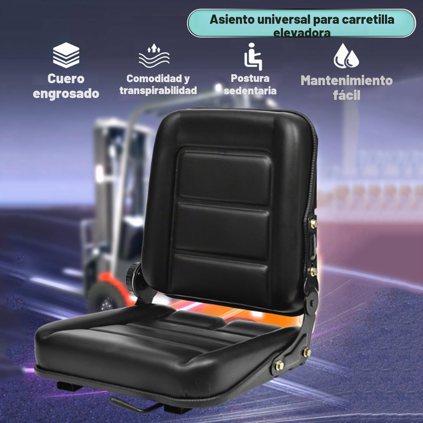 Asiento Universal para Elevadora, Asiento para Tractor con Respaldo Ajustable, Asiento para Vehículos Agrícolas, Asiento de Piel Sintética para Tractor de Césped Excavadora