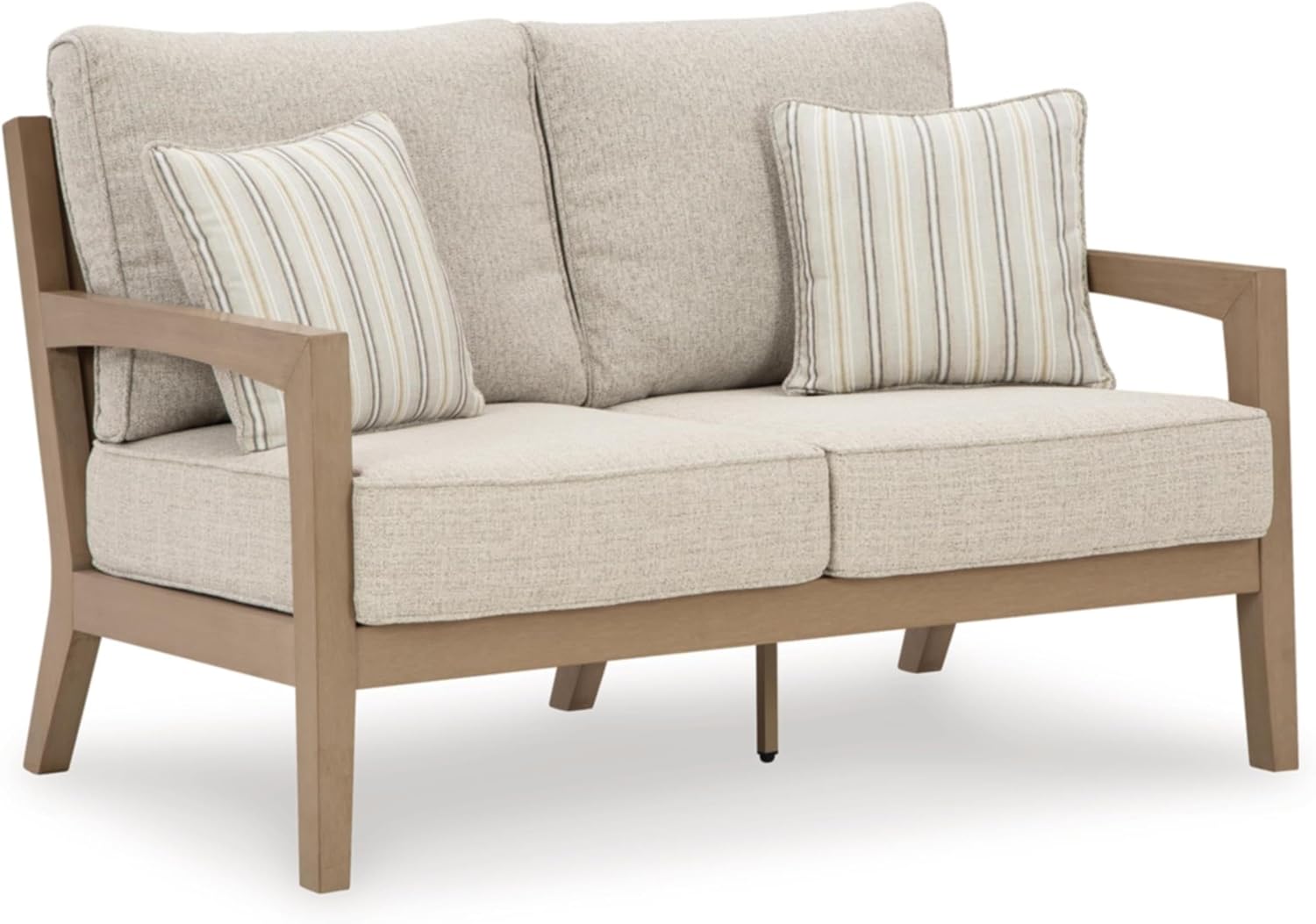 BOWERY HILL Coastal Driftwood Outdoor Loveseat with Cushion, 52" W x 36" D x 37" H, Plastic Frame, Light Gray Upholstery, Solution-Dyed Fabric, UV-Resistant, Weather-Resistant, 2-Person Seating with