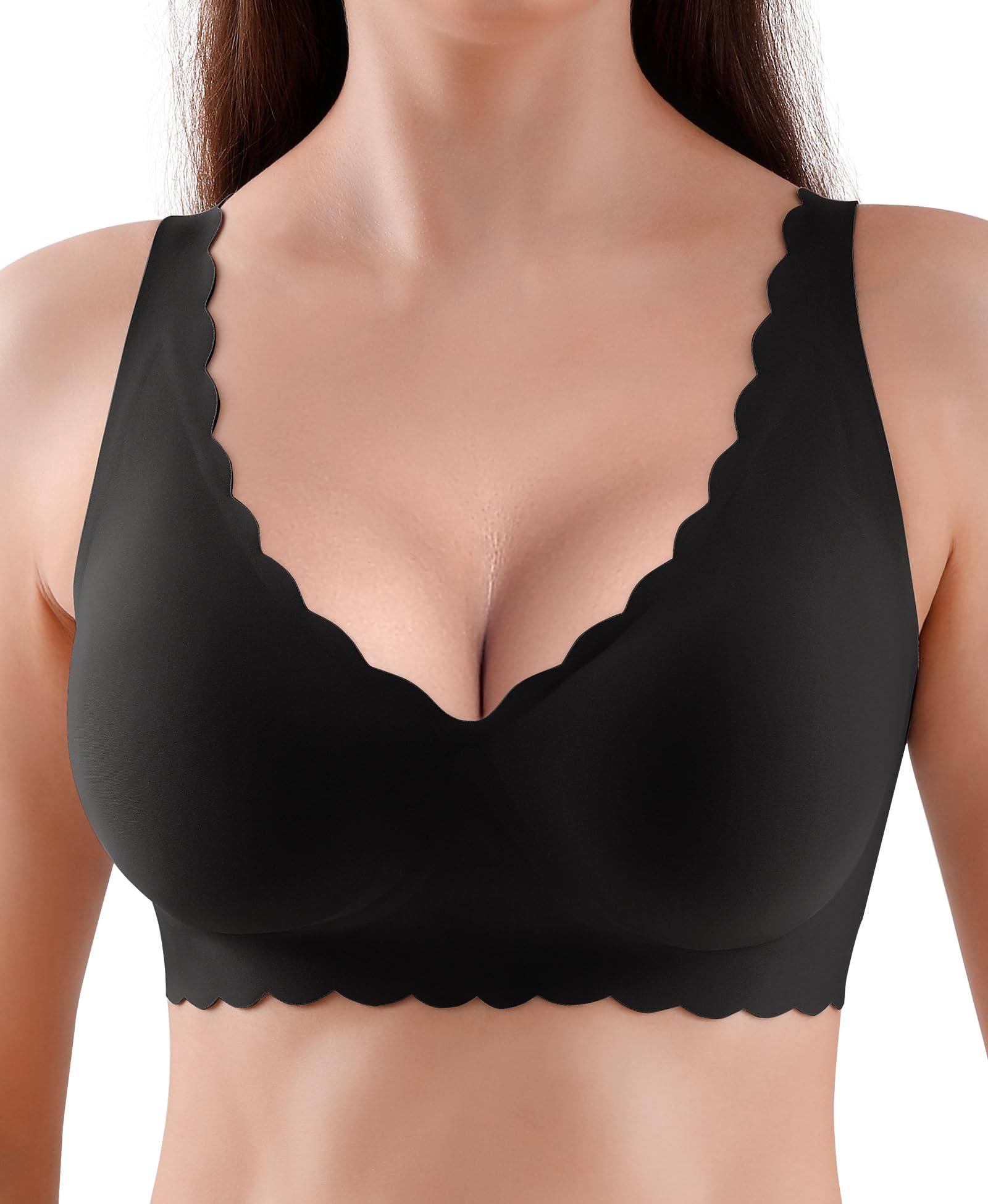 Reggiseni da donna senza cuciture senza ferretto morbidi reggiseni push up reggiseno imbottito senza fili maglietta bralette per dormire supporto confortevole copertura completa, Nero , L