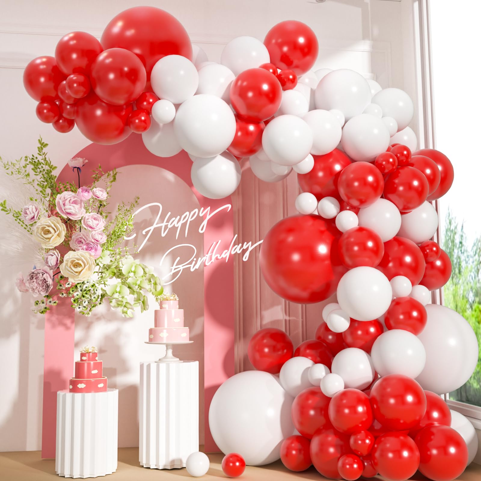110pcs Red and White Balloons Garland Arch Kit, 18/12/10/5 Inch White Red Latex Balloons for Valentine’s Day, Christmas, New Year Eve, Wedding Party