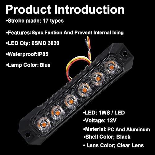 Miniatura 3 de yuksood Luces estroboscópicas para camiones, luces de emergencia para vehículos, luces intermitentes de 6 LED, cabeza de luz de rejilla, para