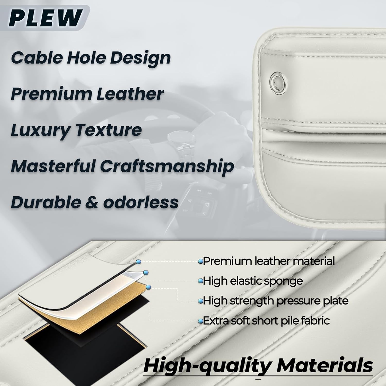 2-Pack Car Seat Gap Filler Organizer - Upgraded Anti-Slip Strap Design - Premium Leather Side Console Pocket - Prevent Phone Falling - Universal Fit Car Essentials for SUV, Truck & Sedan,Beige