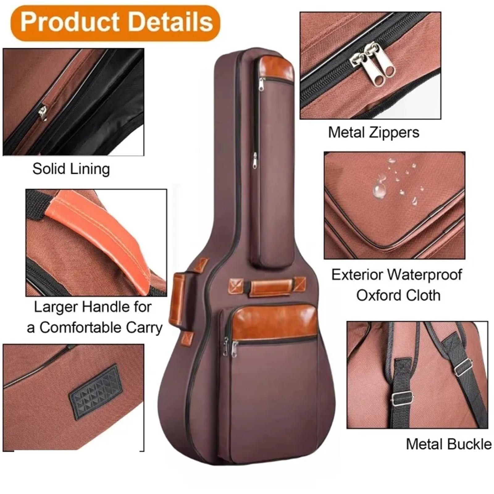 Gitarrentasche Gitarrentasche, 41 Zoll, verdicktes wasserdichtes Oxford-Nylon, Doppelgurte, mit Baumwolle gepolstertes Gitarrenetui(Khaki)