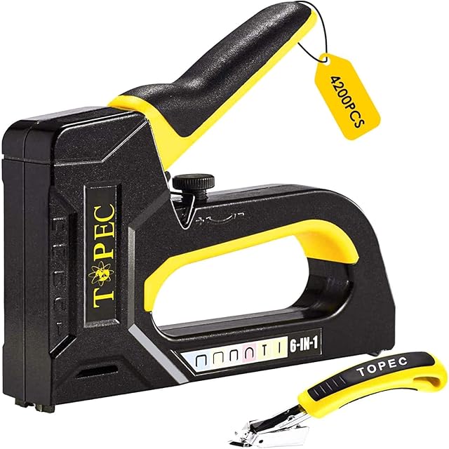 TOPEC 6 in 1 Heavy Duty Staple Gun Kit, with 4200 Staples and Staple Remover,for Upholstery, Material Repair, Carpentry, Decoration, Furniture, Crafts, DIY