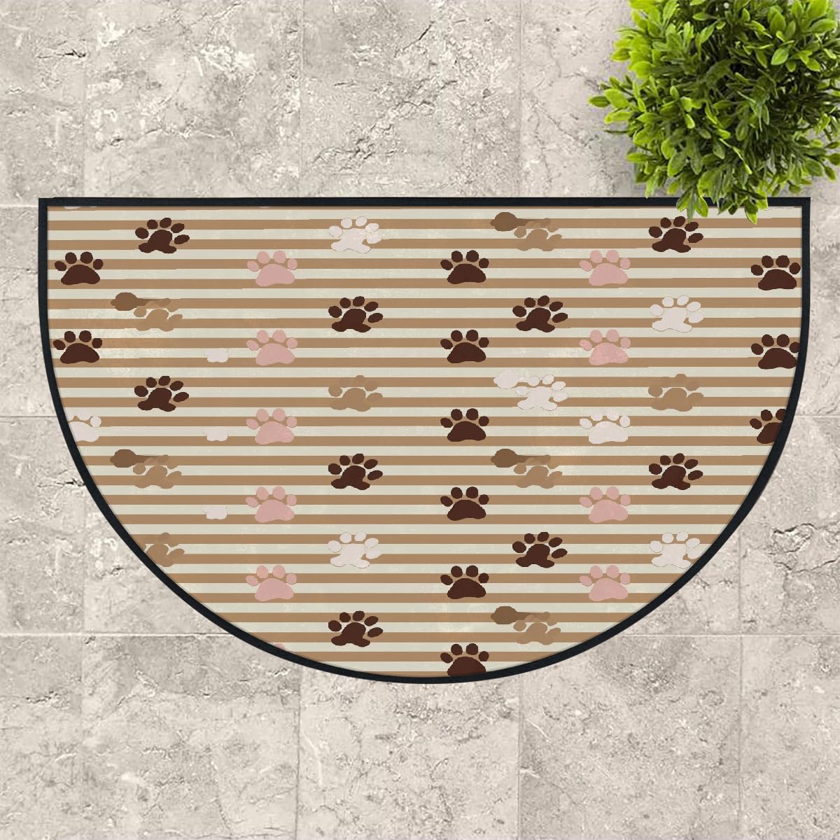 Mexpekil Paillasson demi-rond antidérapant lavable avec motif pattes de chien - Demi lune - Tapis de sol absorbant et anti-saleté - Motif à rayures - 100 x 160 cm