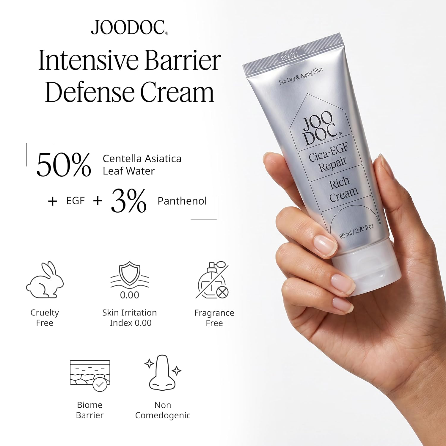 Cica-EGF Repair Rich Cream, 80ml | EGF 10ppm + Multi-peptide, Barrier Protective, Skin Longevity, After-treatment Care, Korea Derma-skincare