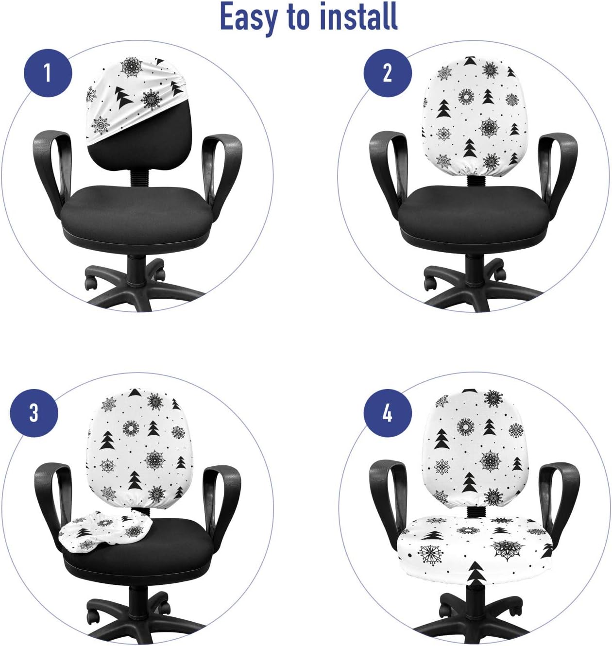 Ambesonne Nordic Office Chair Slipcover, Christmas Pine Trees Snowflakes Noel Winter North Holiday Celebration Graphic Art, Protective Stretch Decorative Fabric Cover, Standard Size, Charoal White