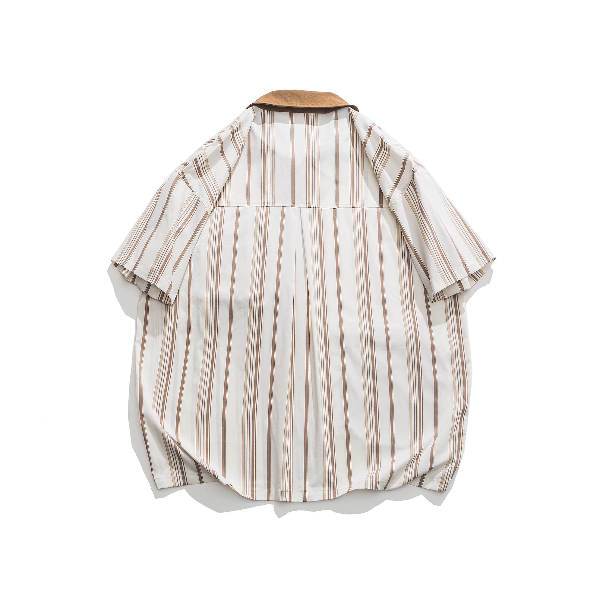 Dninmim Camicia a maniche corte allentata hawaiana con bottoni a righe da uomo Top casual estivo con colletto rovesciato