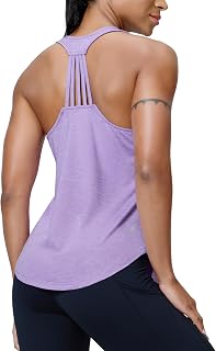 MIER Womens Workout Racerback Tank Tops, Running Sleeveless Shirts | Loose Fit, Quick Dry Breathable, Lightweight, Soft, Stretchy for Athletic Yoga Exercise Tennis Gym Pickleball, Scoop Neck
