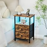 LOAKEKEL Nightstand with Charging Station, End Table with 2 Fabric Drawers, LED Night Stand for Bedroom, Small Bed Side Table with USB Ports and Outlets for Living Room, Brown, HETS02BR-1