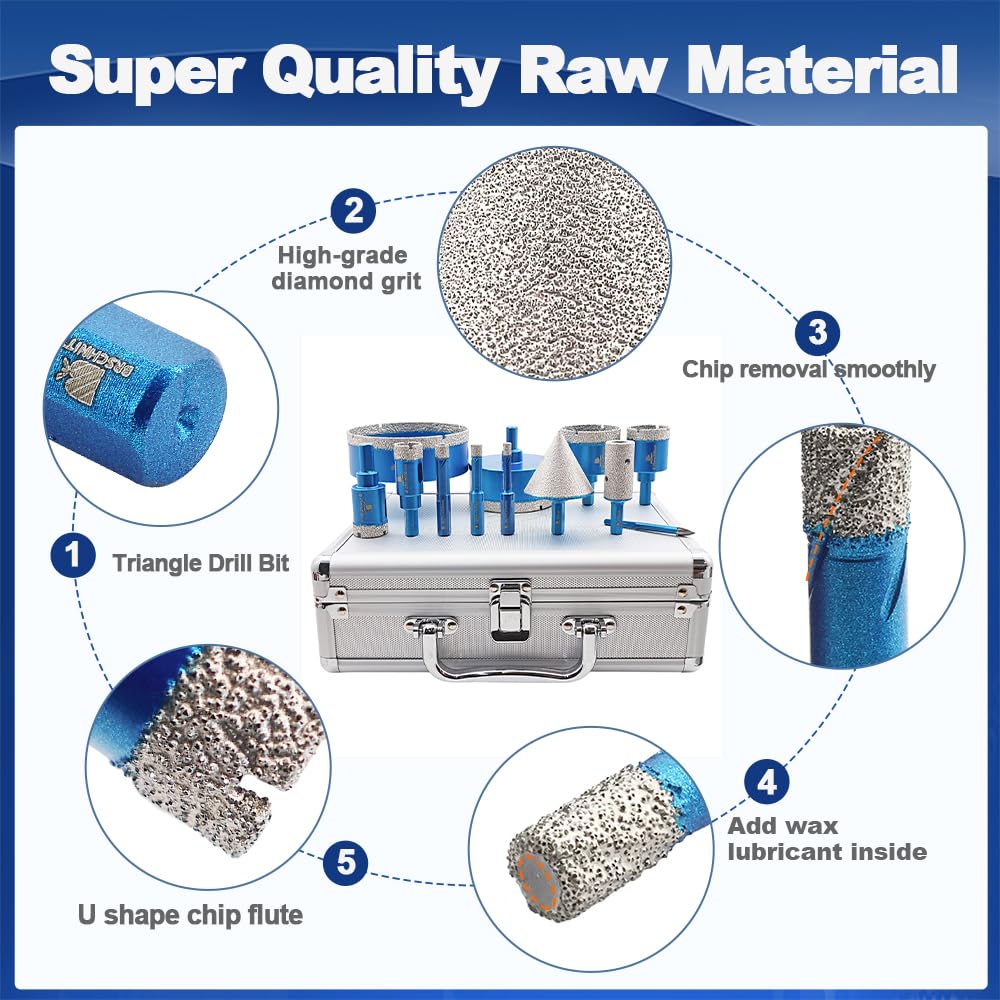 Punta per Trapano Diamantata Set 6-100mm Frese Diamantate per Porcellana Granito Piastrella Marmo Taglio a Secco