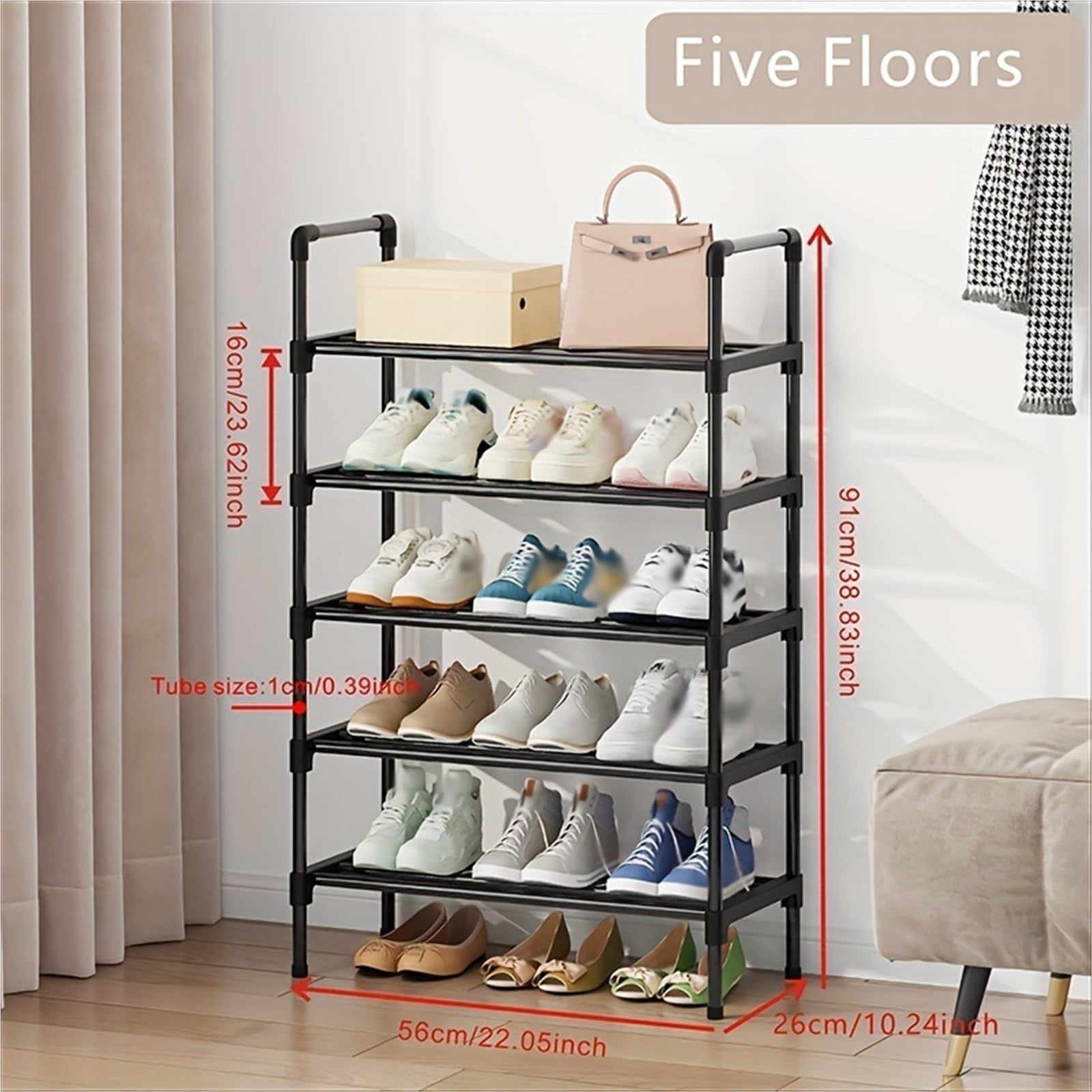Multi-Tier Stackable Metal Shoe Rack Freestanding Black