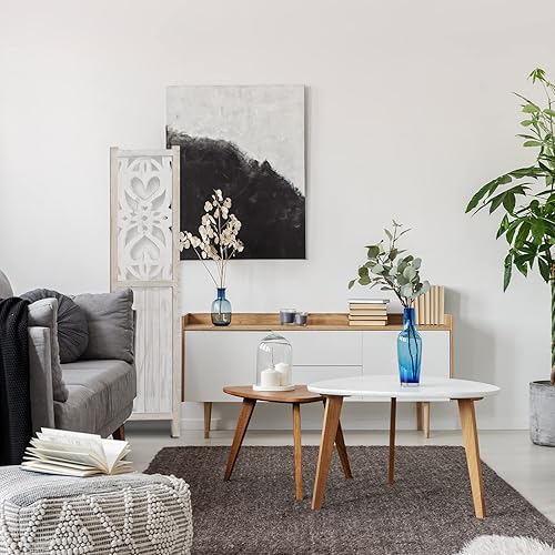 Miniatura 2 de ECOMEX Divisor de habitación tallado de 4 paneles de 5.6 pies, separadores de habitación de madera, pantallas plegables, separadores de habitación