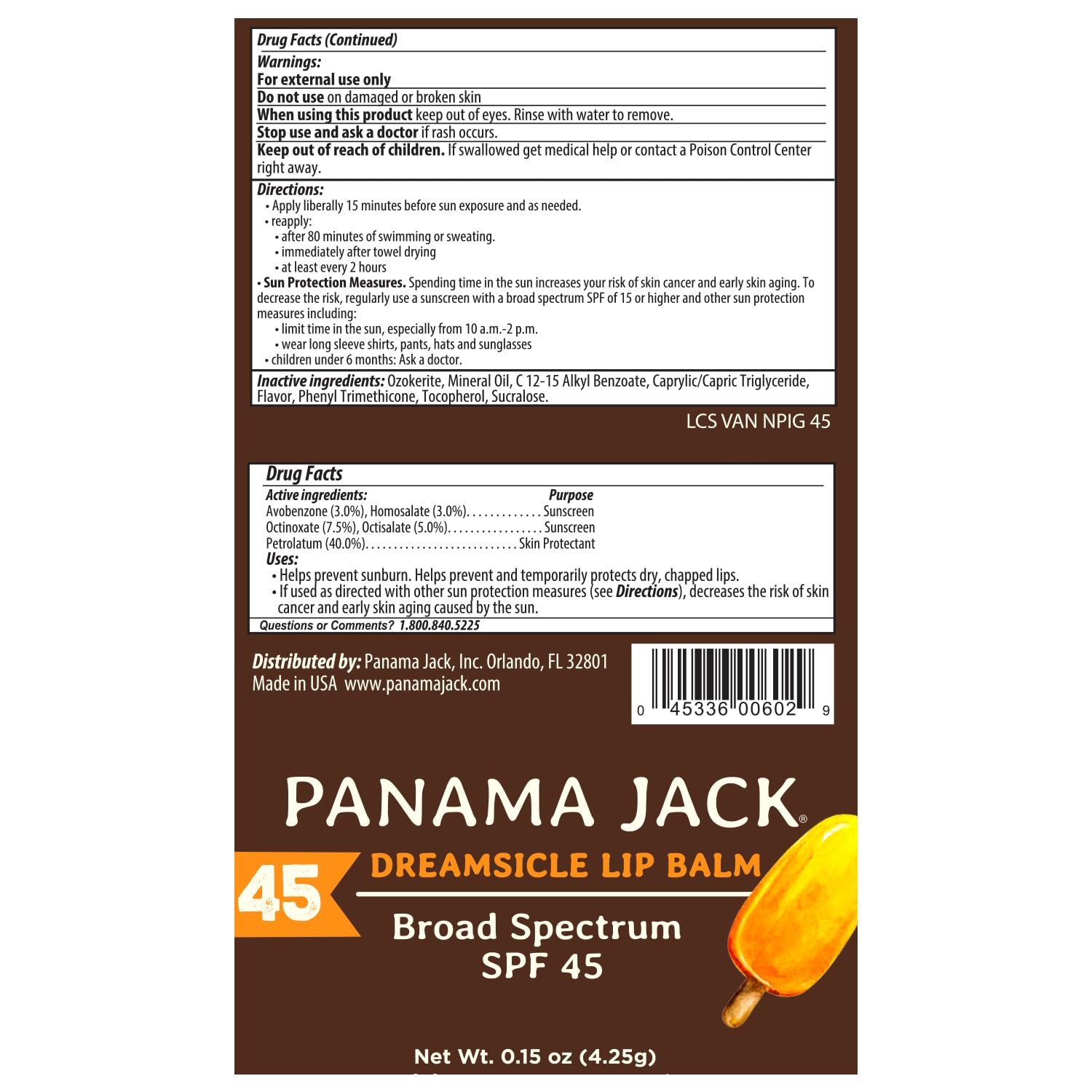 Panama Jack Sunscreen Lip Balm - SPF 45, Broad Spectrum UVA-UVB Sunscreen Protection, Prevents & Soothes Dry, Chapped Lips, Dreamsicle, 12-pack