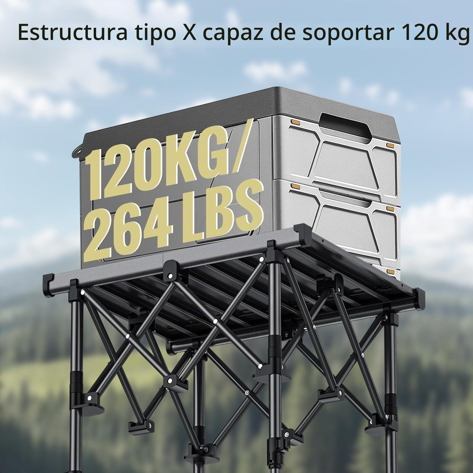 Anbte Mesa de Camping 50.5 x 41 x 44/70 cm,Aluminum Alloy | Mesa de Acampada Enrollable Cuadrada con Bolsa de Almacenamiento para al Aire Libre Patio de Picnic de Viaje de Caravana