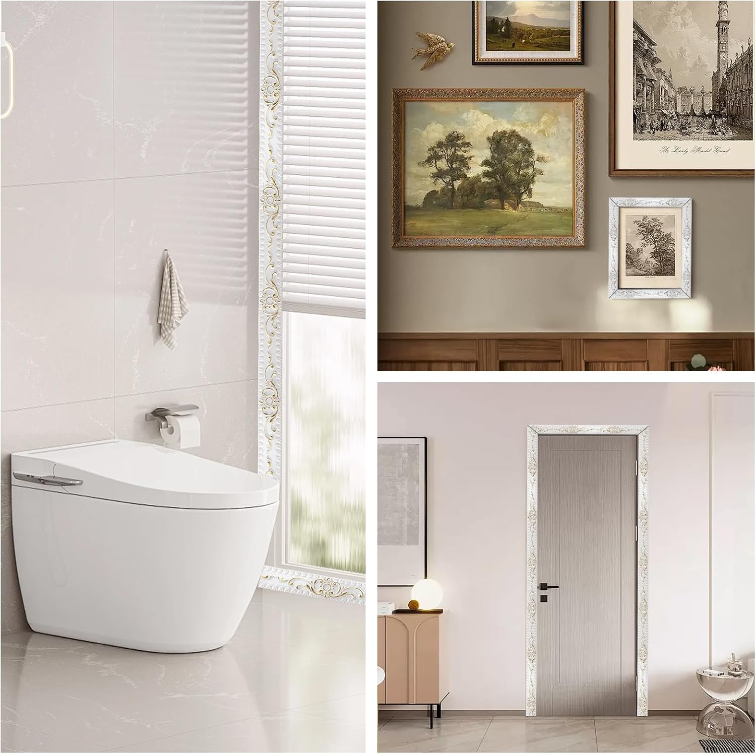 1.42"×9.84 FT Peel and Stick Wall Molding for Mirror Frame,White Gold