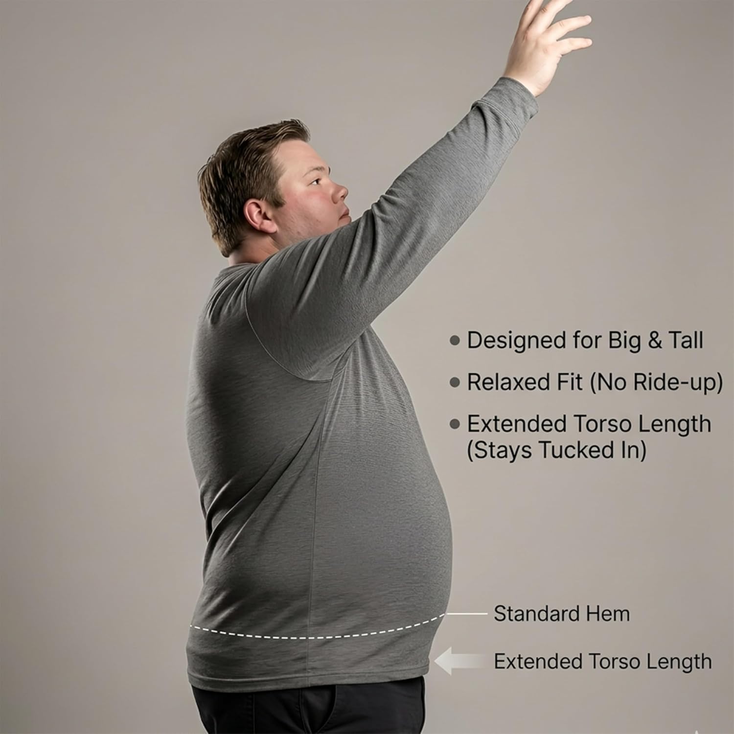 Mens Soft Brushed Base Layer Shirt Moisture Wicking Stretch Lightweight Hiking Running Big Tall 2XL-6XL