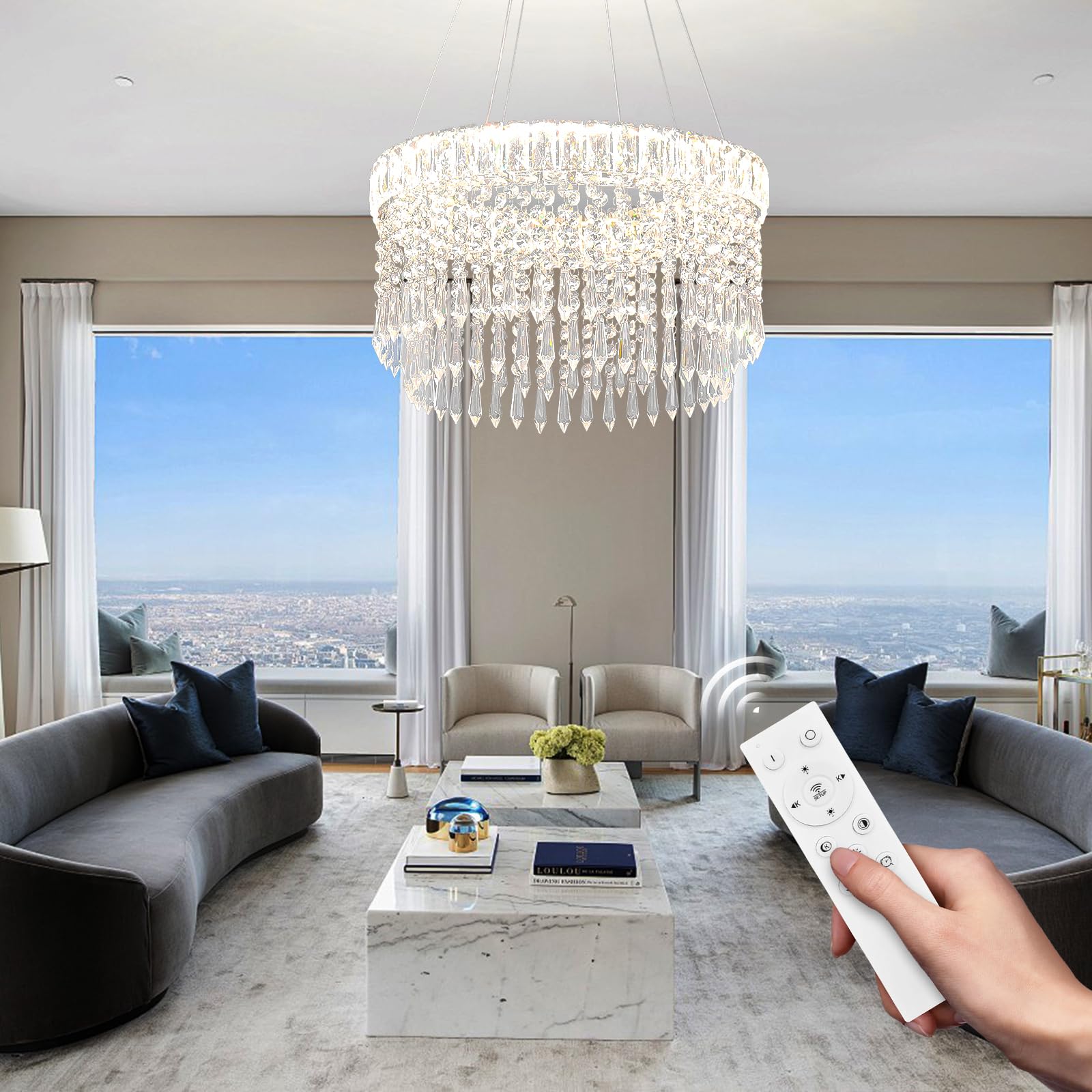 Lampadari moderni di cristallo Lampadario di lusso a goccia 45cm sospensione con montaggio ad incasso Illuminazione lampadario a soffitto per sala da pranzo soggiorno cucina isola