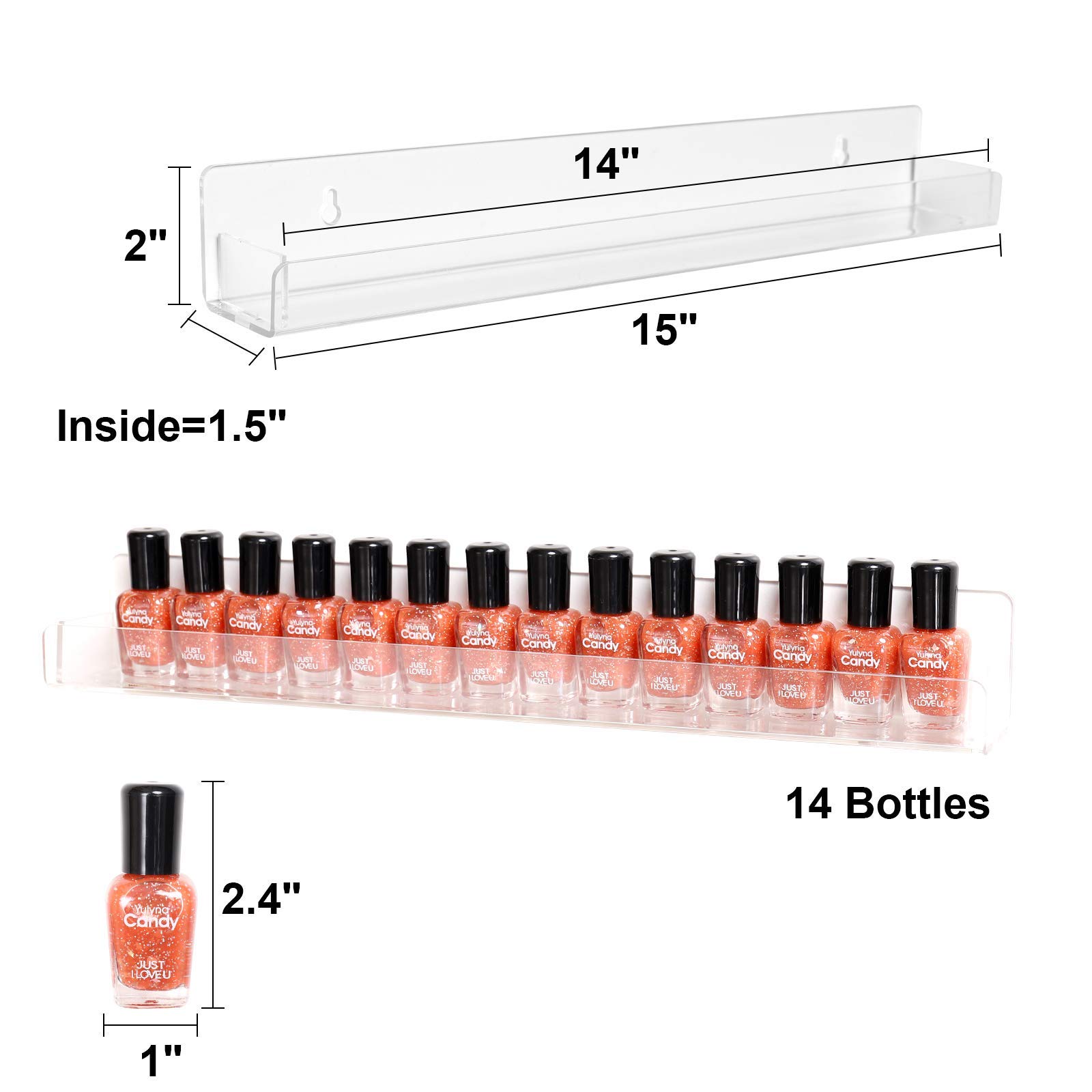 Estantes acrílicos para esmalte de uñas, soporte para montaje en pared, organizador de pintura, estante de almacenamiento transparente, paquete de 6 estantes colgantes para esmalte de uñas 3