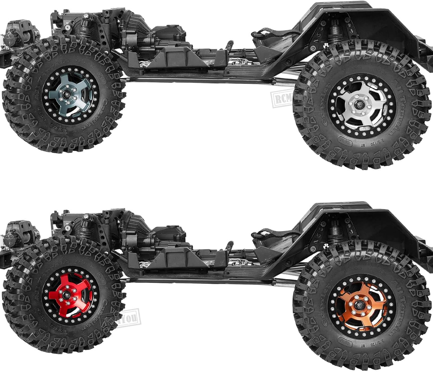 Rc 2.2 Wheel Rims Tires Wheels for 1/10 SCX10 SCX10 II 90046 SCX10 III AXI03007 TRX4 TRX6 D90 VS4-10 Gen8 MST CFX RC Crawler Car,Aluminum RC 2.2 Beadlock Wheel,Silver