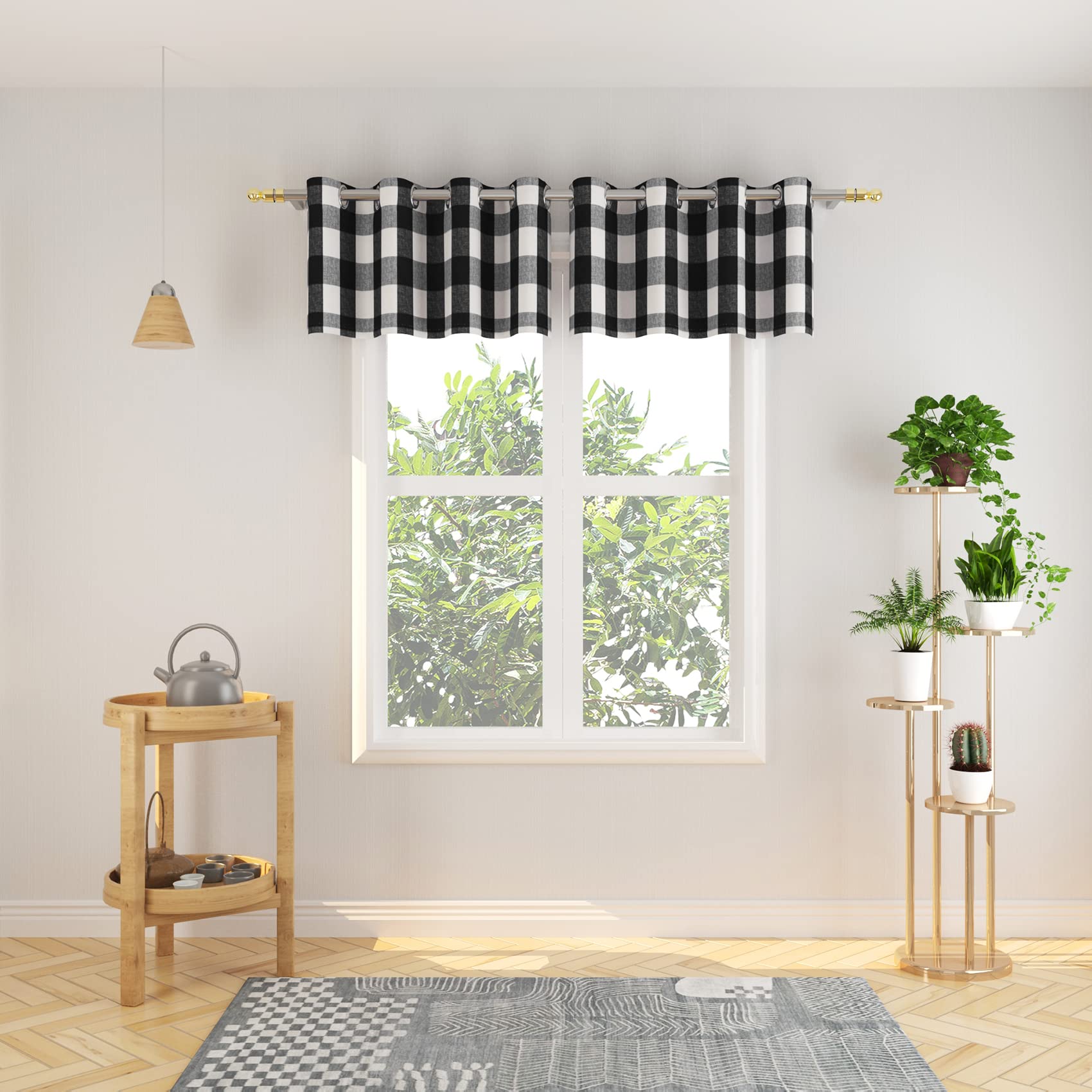 NATUS WEAVER Valance 18 inch Buffalo Check Curtain Valance Gingham Plaid Living Room Window Curtain Panels Bedroom Checker Drapes Grommet Top Window Treatment 2 Panels Black and White