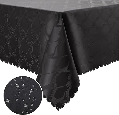 misaya Mantel rectangular de vinilo, 100% impermeable, resistente para mesas rectangulares, mantel lavable para cocina, cena, fiesta (negro, 60 x 84