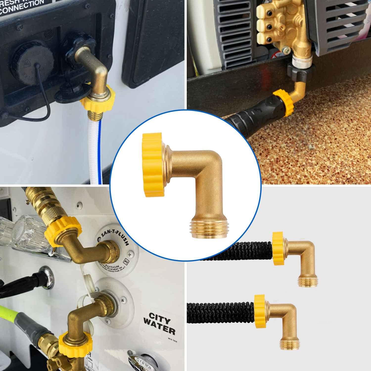 Lead-Free Brass 90 Degree Hose Saver Hose Elbow Fitting Quick Swivel Connect Adapter Thread Size 3/4" Connectors image 2