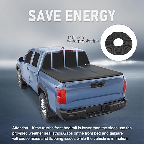 Vista 5 de CARMOCAR Cubierta suave de tres pliegues para caja de camioneta de 5 pies, repuesto para Nissan Frontier 2005-2024, accesorios con luz LED