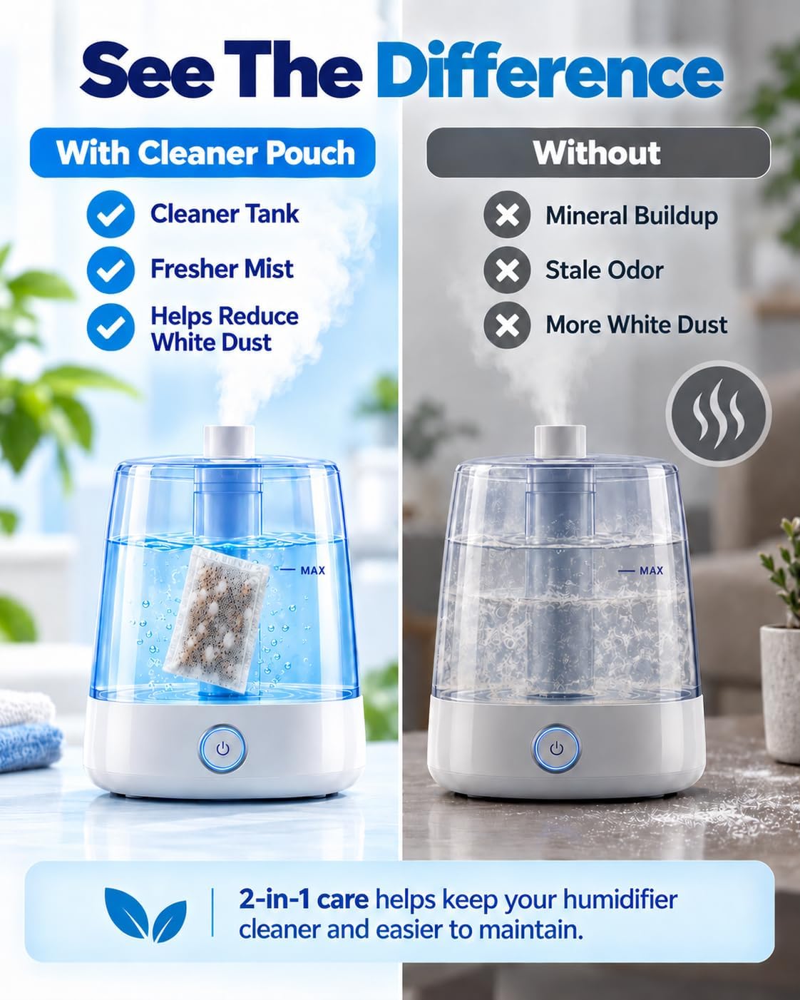 ZhenD 10 Pack Humidifier Cleaner Pouches, Multi-Ion Purification Balls & Scale Inhibitor, Microporous, Eliminates White Dust, 1 Pouch Treats 1L for 6 Months