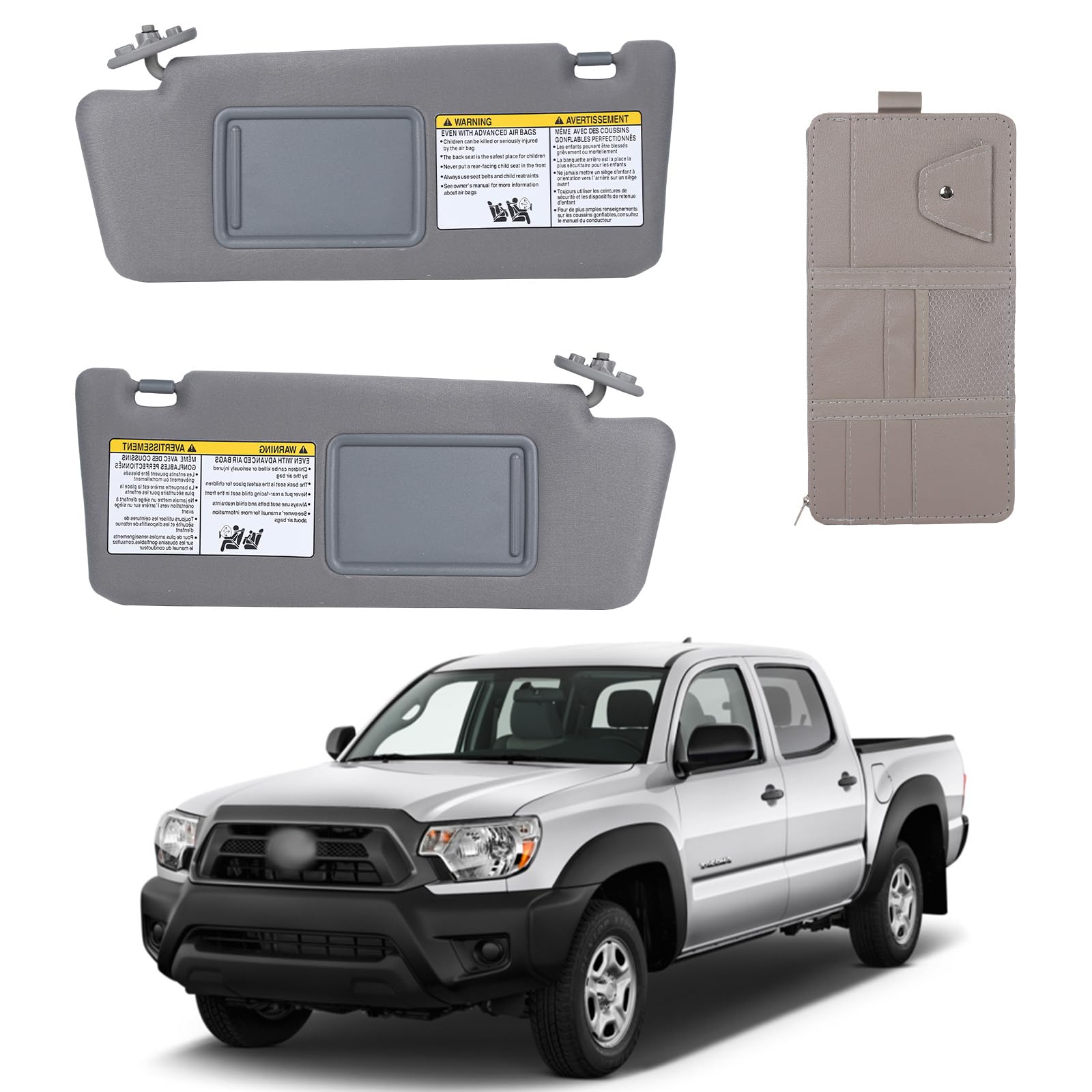 KruzeKraft Sun Visor Left Driver and Right Passenger Side Gray Fits for Toyota Tacoma 2005-2012 with Storage Bag Fits 74320-35C10-B0,74320-04181-B1