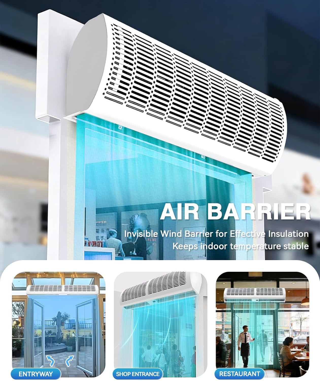Air Curtain for Doors, Commercial Door Blower to Keep Flies & Insects Out, High Velocity 2-Speed Air Curtain with Remote Control, Aluminum Alloy Fly Fan for Home & Business (110V)