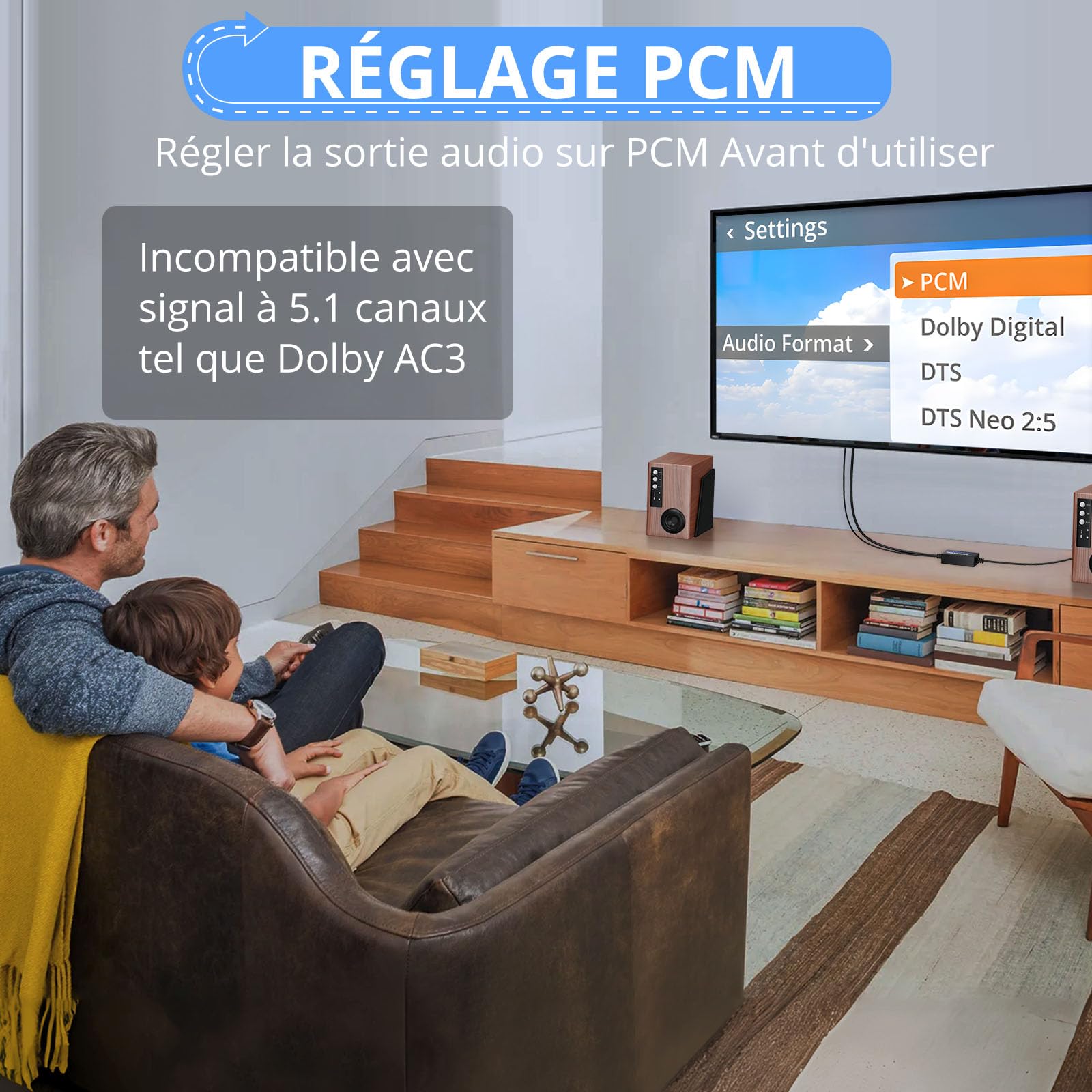 Convertisseur Optique RCA SPDIF 192kHz avec Câble Intégré 1,75m pour HDTV Xbox DVD Blu-Ray