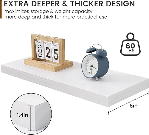 Miniatura 5 de Estantes flotantes de granja, estante de pared de madera rústica de 8 pulgadas de profundidad, estante de almacenamiento de madera de pino maciza de